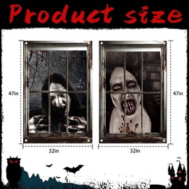 2 Pcs Scary Halloween Window Decorations-Creepy Female Ghost Window Curtain