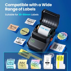 Omezizy Label Maker Machine, Label Printer Machine Bluetooth M100, Thermal Sticker Printer for Android & iOS, Sticker Maker Machine for Retail, Barcode, Address, Clothing with 1 Label Roll - Black