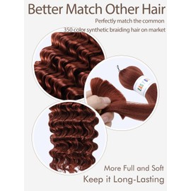 350 Braiding Hair 1 Bundle 50g 22 Inch Dark Ginger Braiding Hair Copper Braiding Hair Extensions Deep Water Wave Bulk Human Hair for Braiding 100% 12A Brazilian Human Bariding Hair for Boho Braids