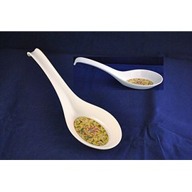 Lucky Star Chinese Style Melamine Plastic Spoon W/Hook End Reman Rice Wonton Noodle Soup Spoon, Dynasty, 6.3” or 8.5" Length (144, 6.3 inch)