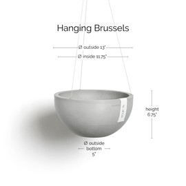 Ecopots Hanging Brussels Durable Modern Round Indoor/Outdoor Recycled-Based Composite Flower Pot Planter, White Grey, 13"
