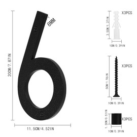 House Number Black, 20 cm House Numbers, Large, Floating House Number Sign, Street Number Door Number Made of ABS Plastic in 3D Effect for Office Doors, Letterboxes, Garages (Number 6/9)