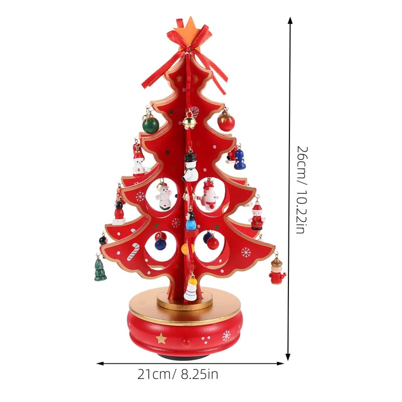 Cabilock Christmas Tree Classic Music Box Wooden Clockwork Design Christmas