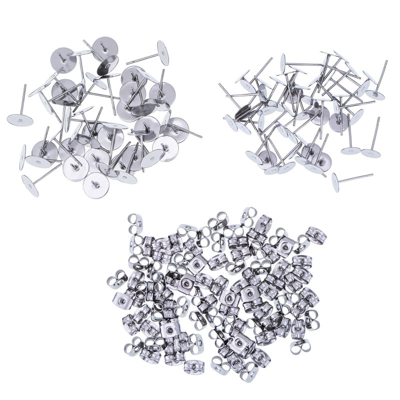 Pack of 100 Stainless Steel Earring Stopper Post Flat Pad