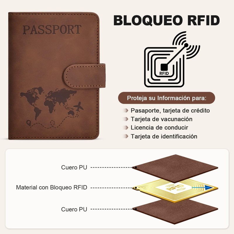 Porta Pasaporte con Bloqueo RFID, Porta Pasaporte y Visa Impermeable,