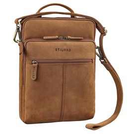 STILORD 'Stellan' Slim Laptop Bag Leather 13,3-14 Inch Shoulder Bag Men and Women Shoulder Bag Business Bag Retro Notebook Bag Vintage Bag, Colour:tan - dark brown