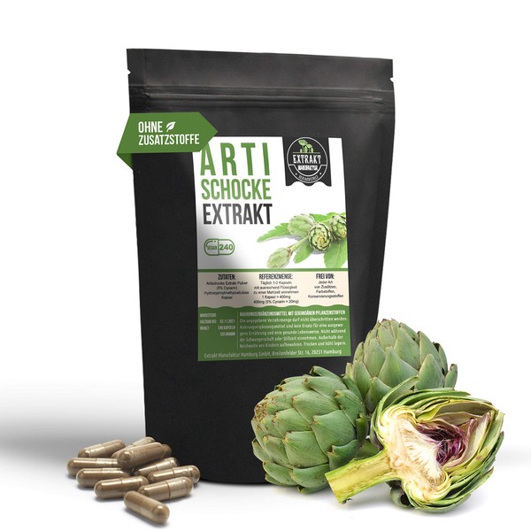Artichoke Extract, 5% Cynarin, 240 Capsules 400 mg, No Additives, High Dose, Vegan & Made in Germany (Capsules 240)