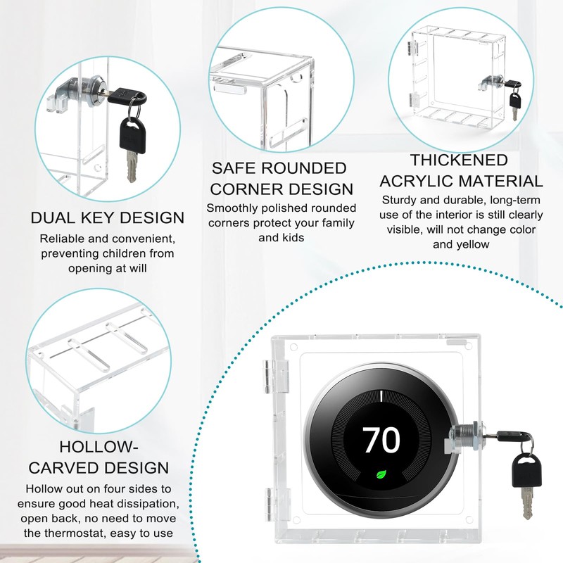 SUTINE Thermostat Lock Box with Key, Universal Thermostat Cover with