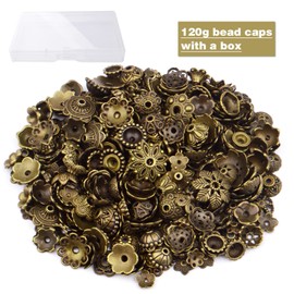 120 Gram Flower Bead Caps Vintage Alloy Bali Style End Caps Spacer Beads with a Box for Necklace Bracelet Crafts Jewelry Making Findings, Bronze