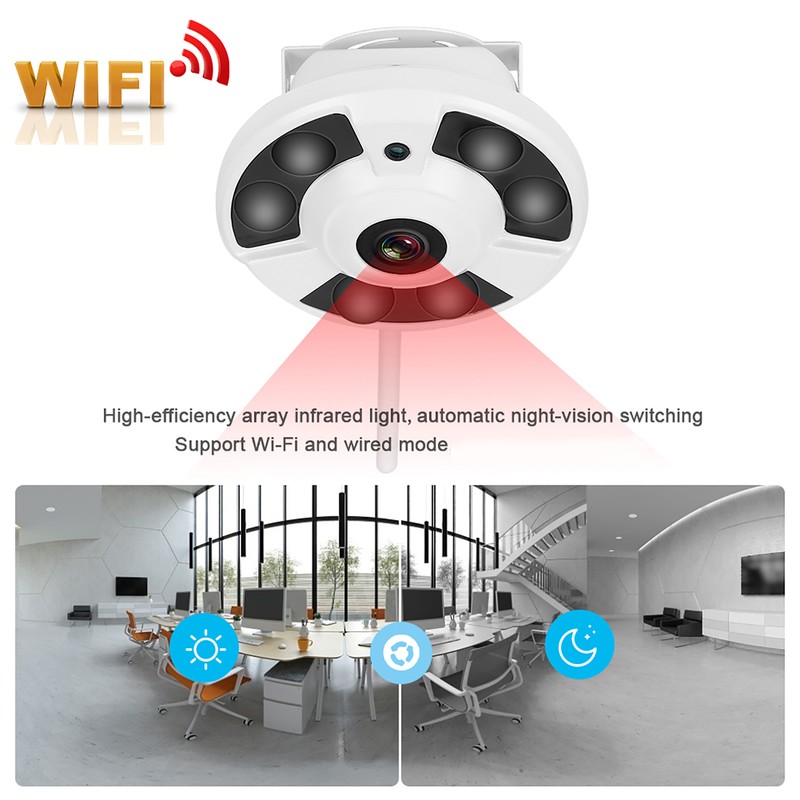 IP Fisheye Camera 360 Panoramic Surveillance IR Wifi 1080P 110‑240V