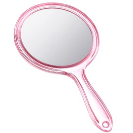 Jetec Espejo de mano de doble cara Espejo de mano 1X/ 2X Espejo de aumento con mango Espejo de maquillaje de forma redondeada (rosa)