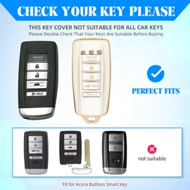 QBUC for Acura Key Fob Cover with Keychain Fit for Acura 2014-2021 ILX MDX RDX RLX TLX TPU Key Case Shell Full Protection (Gold - White)
