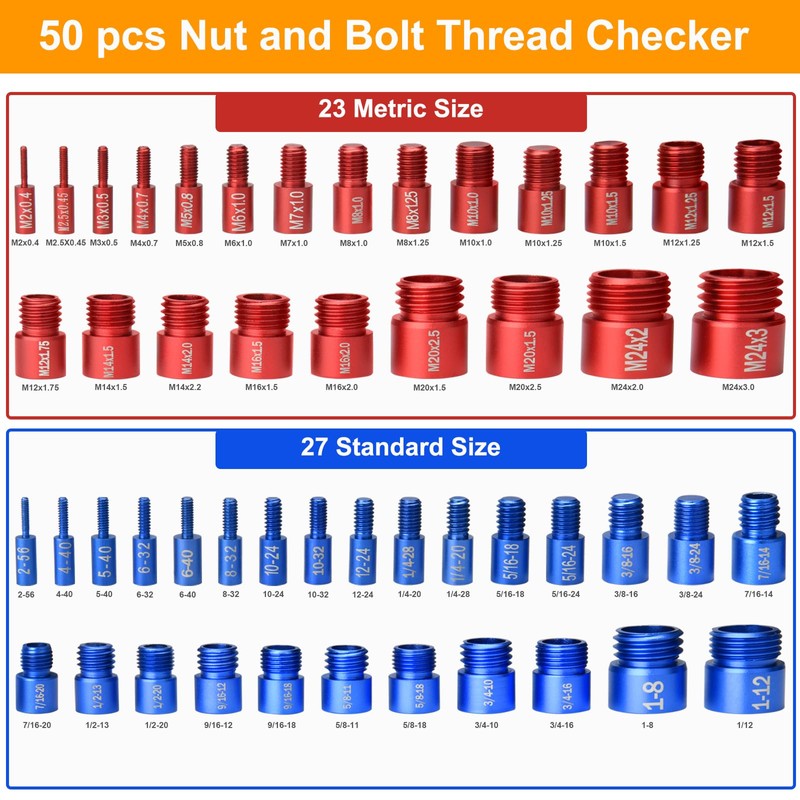 Comfylichi 50 Pcs Nut and Bolt Thread Checker - 27