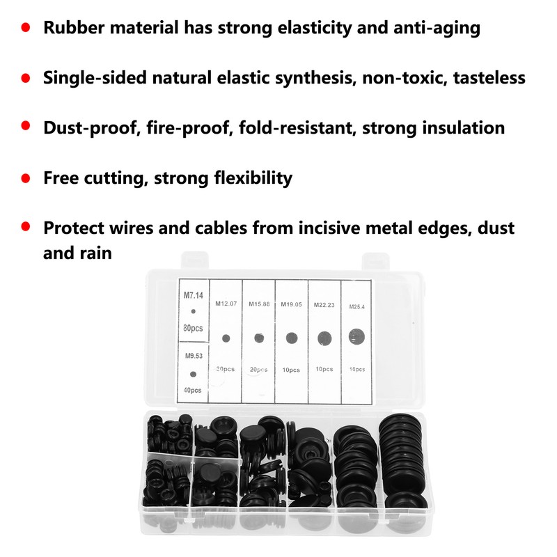 200Pcs Wire Washer Kit Rubber Grommet Dustproof Insulated Fireproof for