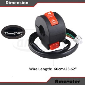 Amavoler Handlebar Mount Motorbike ON Off Start Kill Switch 7/8" 22mm 4 Wires Aftermarket Replacement Parts Fit for 110cc 125cc Taotao ATVs Quad Wheelers Motorcycles Pit Bike.