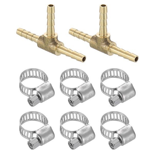 uxcell 2pcs Brass Tee Barb Fittings, 3-Ways Tee 1/8" x