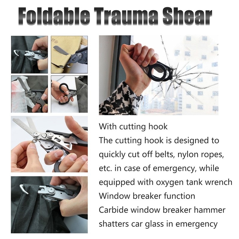 Emergency Response Shears Foldable Shear with Ring Cutter Glass Breaker