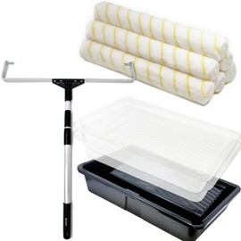 Allgala 18 Inch Painting Roller Kit Pro Grade 10 PC Set Paint Tray and Liner, Rollers and Frame, 4 FT Extension Pole