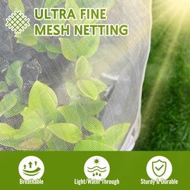 Homiton 2 Pack Fruit Tree Netting Bags with Zipper and Drawstring, 6 x 6ft Ultra Fine Mesh Garden Netting Plant Cover, Bird Netting for Blueberry Bushes, Fruit Trees, Flowers (White, 6 x 6 ft)