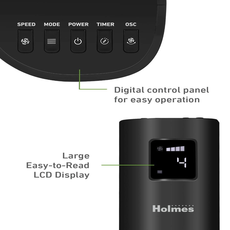 HOLMES STACK-N-CONNECT 45" Digital Tower Fan, ClearRead Display, Bonus Storage
