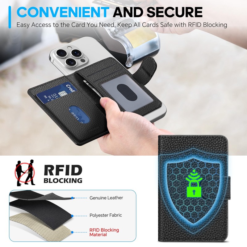 SHIELDON Genuine Leather Magnetic Card Wallet Holder - RFID Blocking