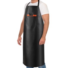 Buatacme Waterproof Apron, Heavy Duty Extra Long Rubber Vinyl Apron with Pocket for Men, Adjustable Dishwasher Chemical Resistant Aprons for Dishwashing, Cooking, Butcher, Lab, Gardening