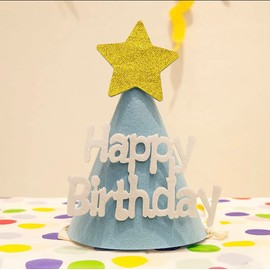 [LAMINGKI] Mingkicone Cute Soft Aesthetic IG Birthday Cone Hat for Children and Adults (Blue with Star)