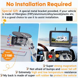 Wireless Backup Camera for RV Install-Free 7-Inch: Magnetic HD 1080P Recording Solar Rear View Camera No-Delay Signal with Touch Button Monitor System Y08