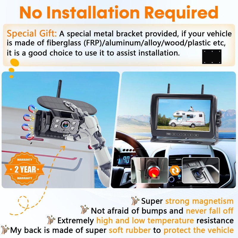 Wireless Backup Camera for RV Install-Free 7-Inch: Magnetic HD 1080P
