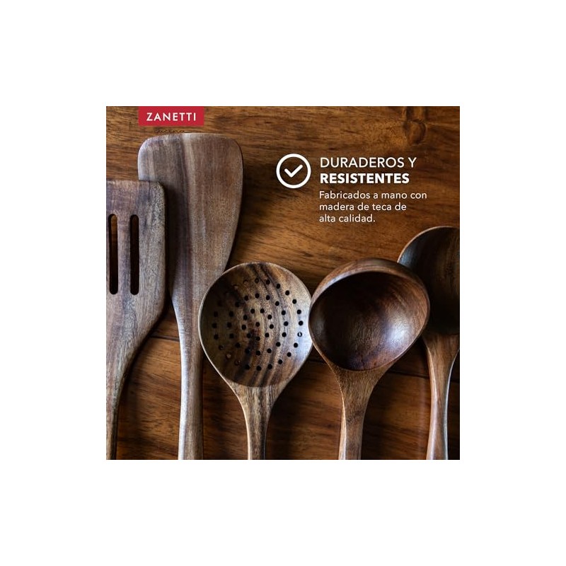 Zanetti - Juego de 5 Utensilios de Cocina de Madera
