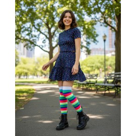 Sexy Media Calceta Rayada Rainbow Arcoiris Lolita Payaso