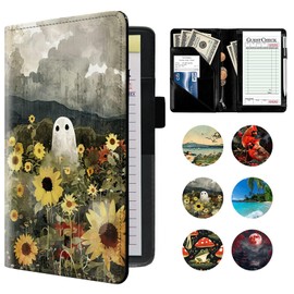 Server Book, PU Leather Server Books for Waitress, Waitress Book, Sturdy Waiter Book, Serving Waitress Accessories Fit Server Apron Waitress, Sunflower Ghost