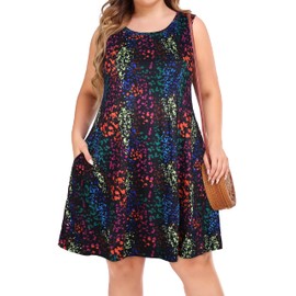 Maternity Dress for Women Plus Size Beach Flowy Casual Swing Loose Tank Sun Dresses with Pockets Cover-up (Black Colorful Printing,3XL)