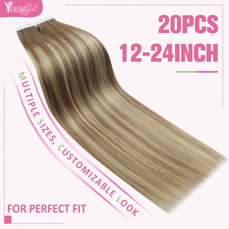 YoungSee Tape in Hair Extensions Real Human Hair Balayage Tape