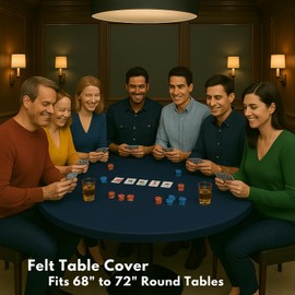 Feltectors Felt Card Game Table Cover for Playing Cards, Poker, Mahjong, Domino, Bridge and Board Game, Elastic Fitted Tablecloth for 68 to 72 Inch Round, Blue