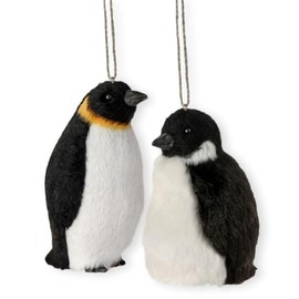 The Bridge Collection Set of 2 Faux Fur Mom & Baby Penguin Ornaments - 4.5" and 5.5" Adorable Winter Bird Christmas Tree Ornaments
