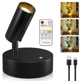 Kimjo Spot Lights Indoor, Wireless LED Spotlight, Uplighting Indoor with Remote and Dimmable, Accent Lighting for Plants, Picture, Battery Operated Wall Light