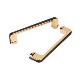 CAYBO 10 Pack 5 Inch (128mm) Modern Polished Handles. Gold Round Base Pulls with Black Trim Suitable for Drawer cabinets in Office, Bedroom, Bathroom and Kitchens.