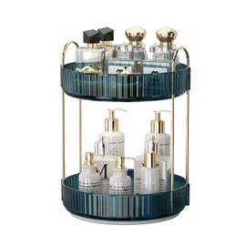 Weidace 360 Rotating Makeup Organizer for Vanity, Bathroom Countertop Organizer Spinning Perfume Organizer, High-Capacity Cosmetic and Skincare Dresser Make Up Holder Rack (2 Tiers, Blue)