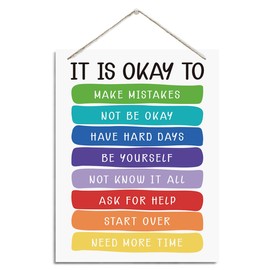 It's OK to Make Mistakes - Rustic Hanging Wood Plaque, Anxiety Relief Educational Wall Sign, Nursery & Playroom Decor, Psychologist Office Door Hanger