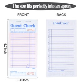 Budgenix Guest Checks Server Note Pads 24 Pack 1200 Orders, Pink Guest Check Pads with Bottom Receipt, Waitress Notepad for Restaurant Business