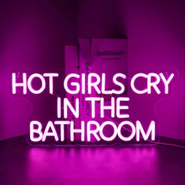Looklight Hot Girl Cry in The Bathroom Neon Sign,Words Neon Light,Pink Letter Led High Visibility Advertisement Board USB Wall Decor for Bar Girls Room Bathroom Pub