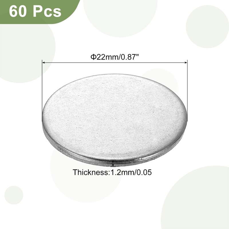 sourcing map 60Pcs Stainless Steel Disc, 7/8"(22mm) Dia 0.05"(1.2mm) Thick