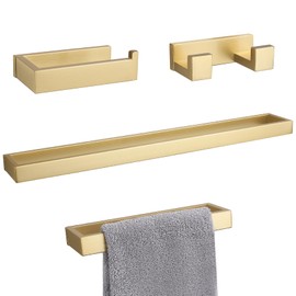 Lairuier Bathroom Hardware Accessories Set, Brushed Gold 4-Piece Bathroom Hardware Set Including Towel Bar,Towel Holder, Toilet Paper Holder, Towel Hook, Stainless Steel Bath Towel Bar Set