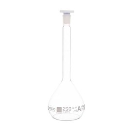 EISCO Volumetric Flask, 250ml - Class A 14/23 Polyethylene Stopper, Borosilicate Glass White Graduation, Tolerance ±0.150- Eisco Labs