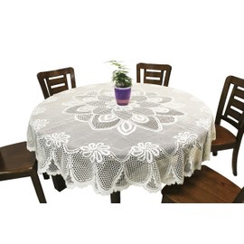 GEFEII White Lace Tablecloth Crochet Table Linen Round Tablecloths for Kitchen Dinner Wedding Party Banquet Decoration 70 Inch
