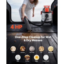 5.8 Gallon Wet Dry Shop Vac 4 Peak HP 900W Input Power 1.25in X 7ft Dual-Filter One-Button Self-Cleaning 4 Peak HP One-ButtonSpecification: 5.8 Gallons+4 Peak HP+Wet/Dry