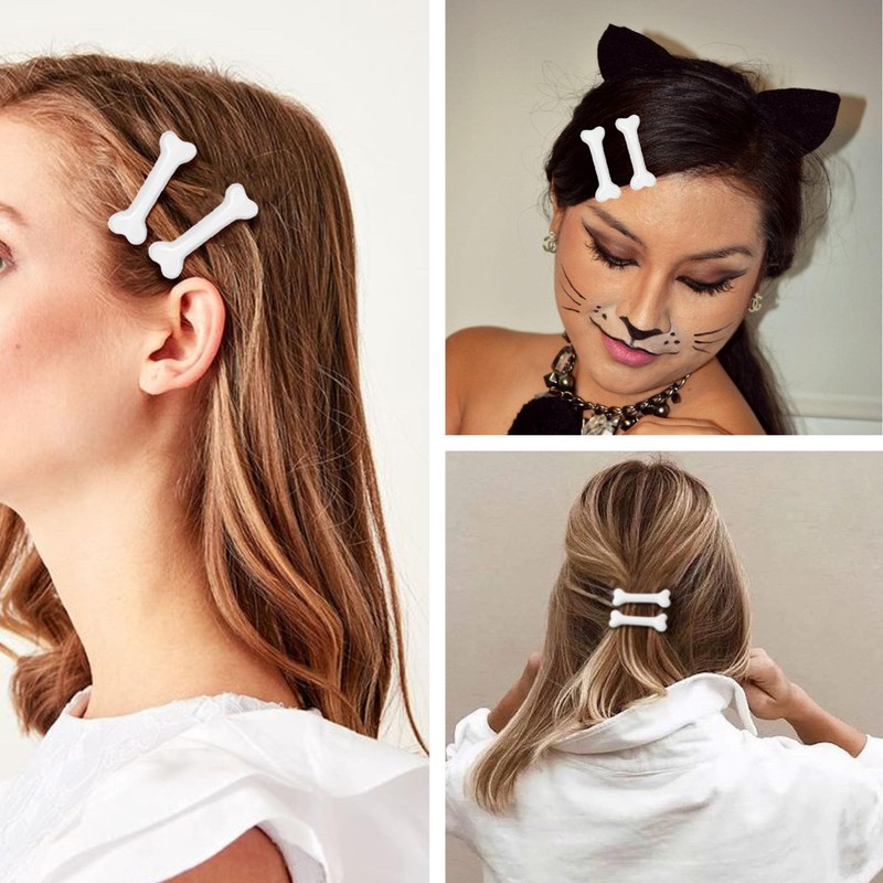 Bone Hair Clips, 4 Pack 2.2" White Plastic Bone Hair