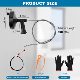 Drain Snake Auger 33 Feet, Professional Sink Snake Plumbing Snake Drain with Gloves Drill Attachment and Storage Bag, Heavy Duty Toilet Snake Auger for Bathroom Kitchen Tub Shower Drain Clog Remover