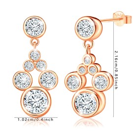 Rose Gold Plated S925 Sterling Silver Mouse Stud Earrings for Women Sparkling CZ Mouse Cute Dainty Animal Jewelry for Daughter Mom Wife Girlfriend Birthday Party